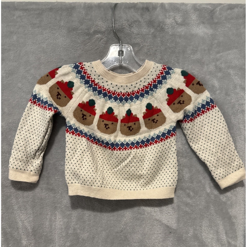 Baby Gap Holiday Sweater 12-18 Mos Fair Isle Teddy Bears 100% Cotton Boys Unisex